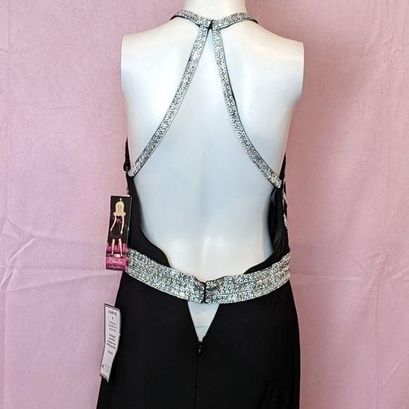 Blondie Nites Open Back Black Embellished Formal Prom Evening Gown size 11 - Picture 5 of 11